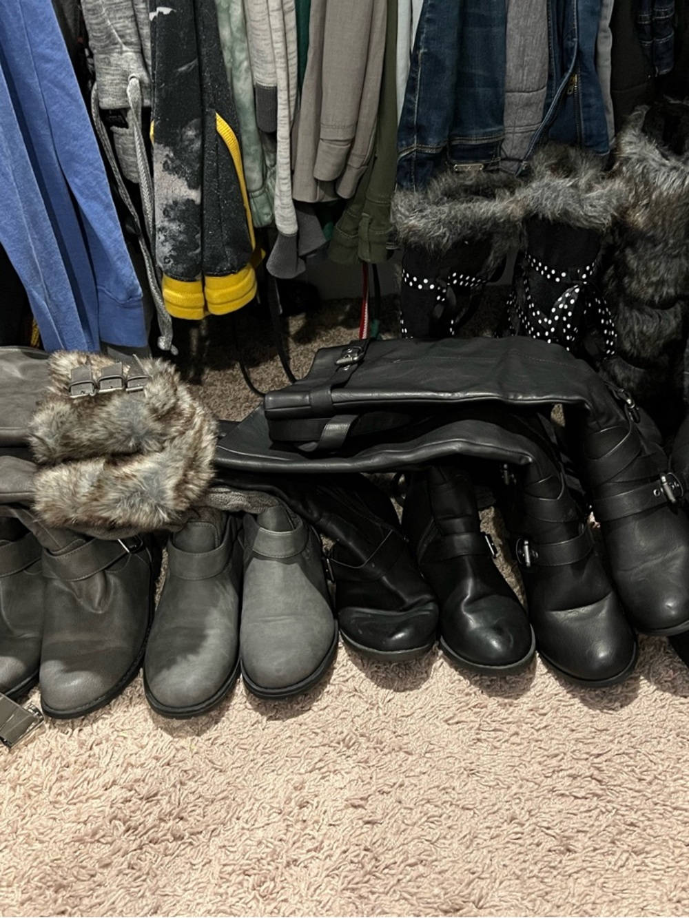 JustFab Black and Gray Faux Fur Heeled Boots